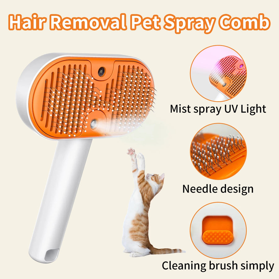 One-Touch Spray Pet Grooming Brush – Anti-Floating Hair Deshedding Comb
