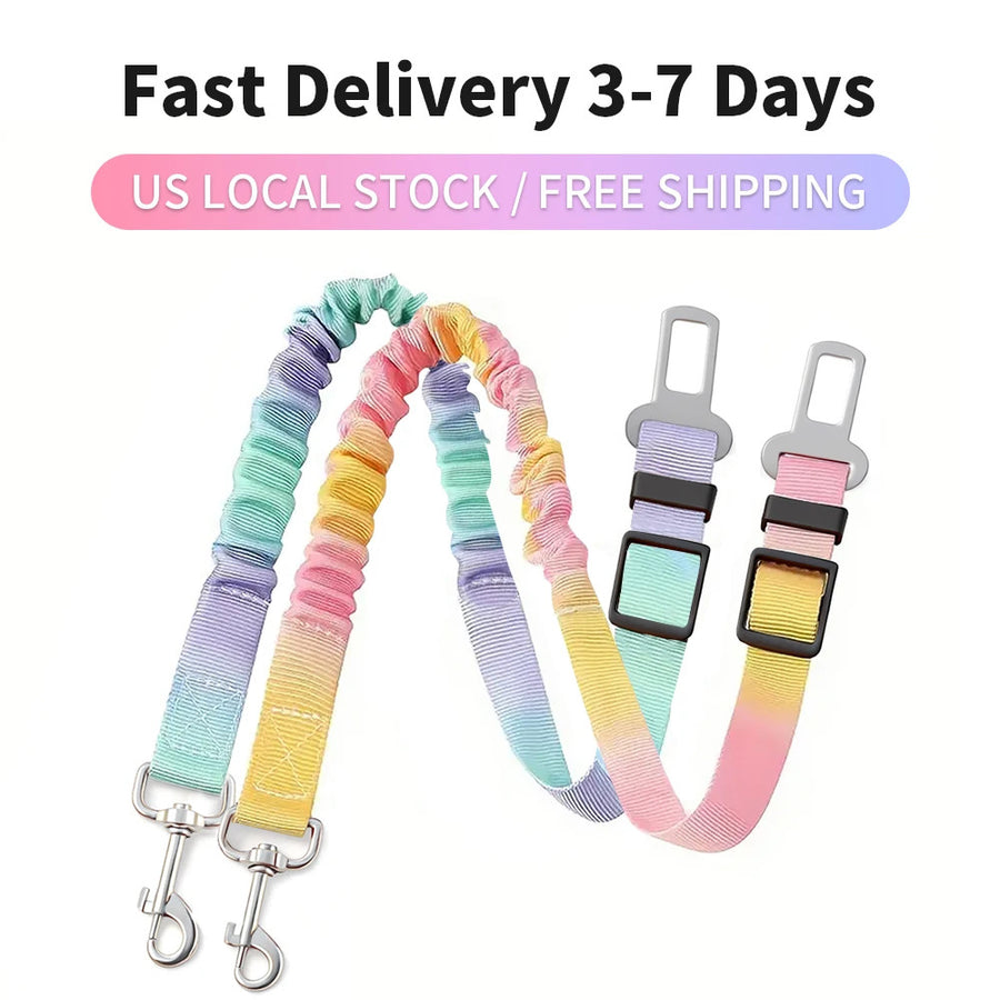 Adjustable Dog Car Seat Belt Leash – Nylon Bungee Safety Leash