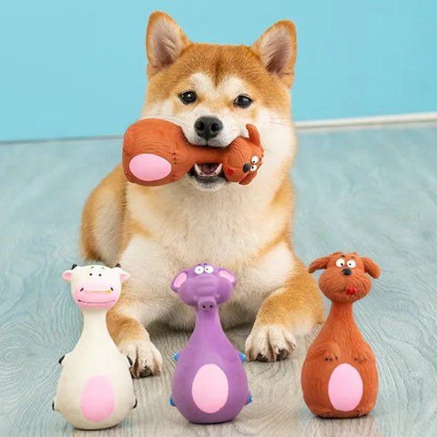 4-Pack Cute Latex Pet Dog Chew Toys – Teeth Cleaning Chew Toys