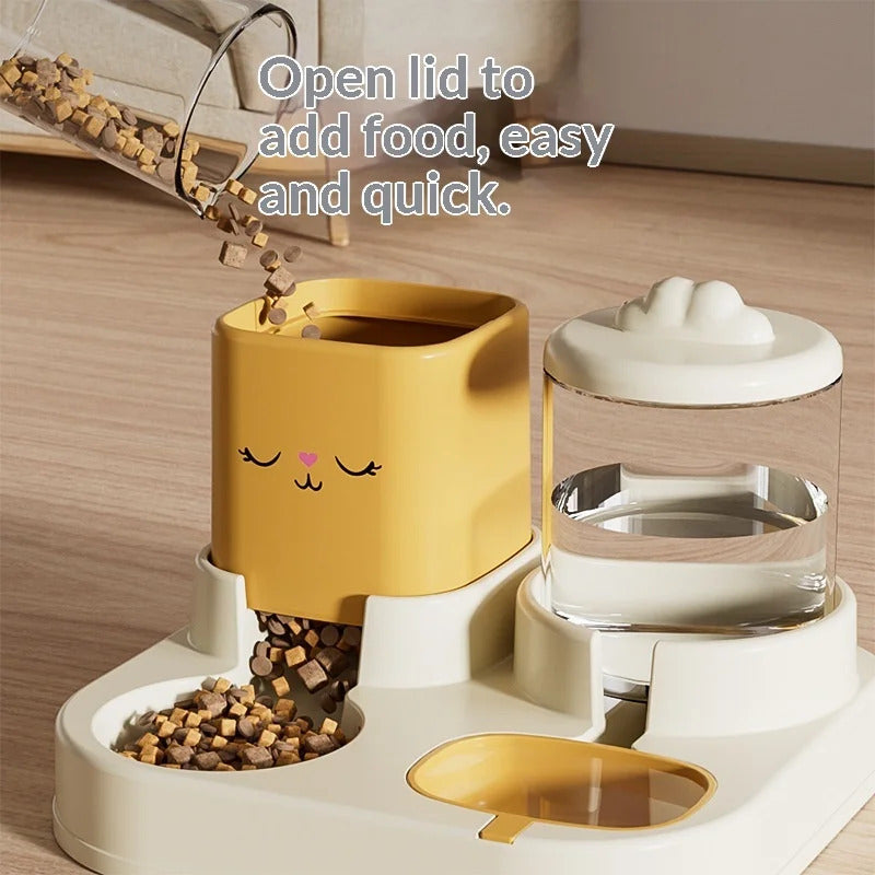 Portable Solid Steel Automatic Cat & Dog Double Bowl Feeder – Cat Face Design