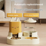 Portable Solid Steel Automatic Cat & Dog Double Bowl Feeder – Cat Face Design - Image 2